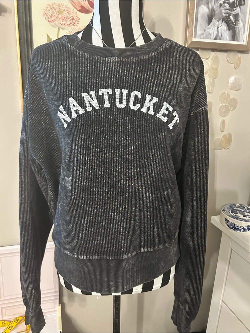 Vintage Corded Crew Nantucket Washed Black Crewneck Sweatshirt Sm